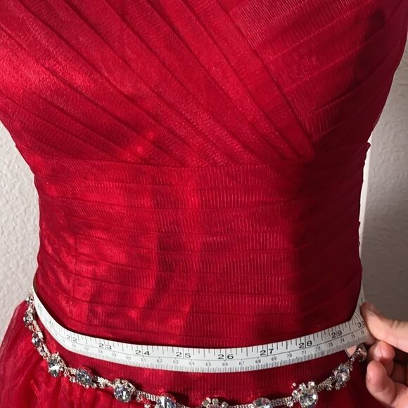 Red Prom / Evening Dress with Silver waist detail. - Picture 8 of 10